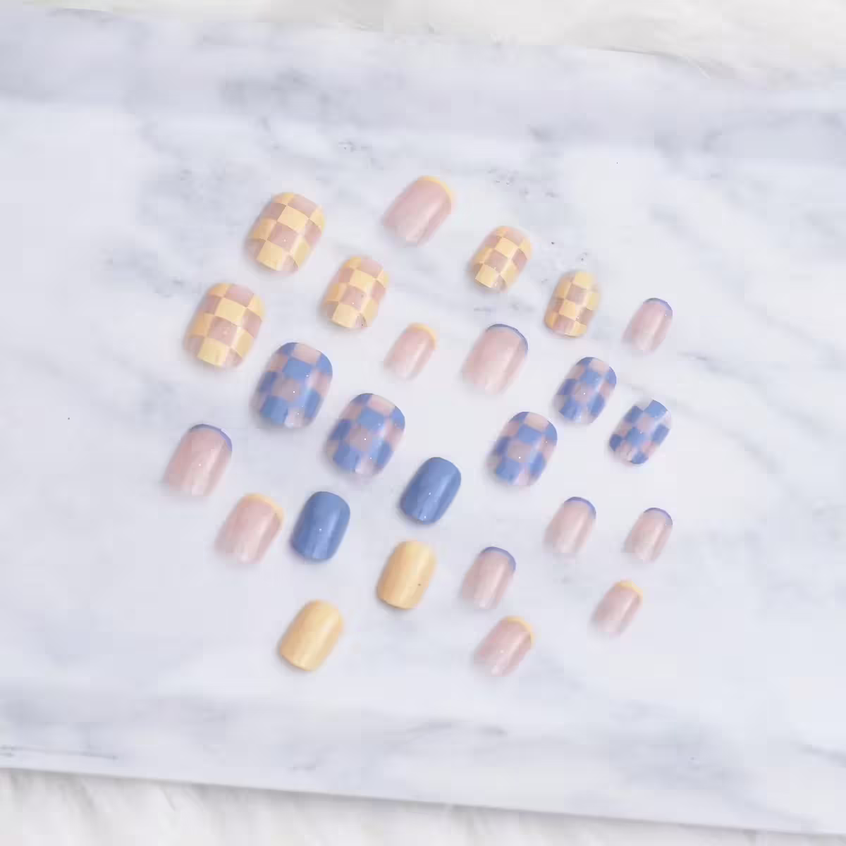 粉藍黃糖果格子亮面×穿戴式手指甲片×二十四入 -第2張