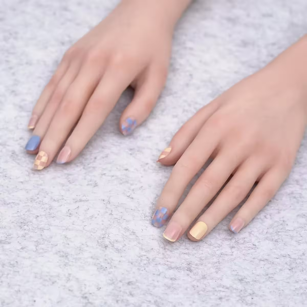 粉藍黃糖果格子亮面×穿戴式手指甲片×二十四入 -第5張