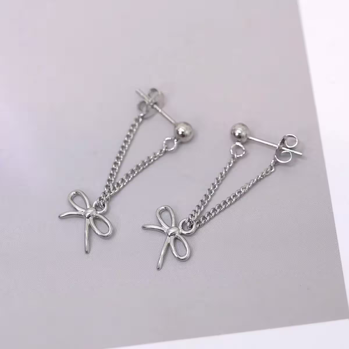 925銀針&times;蝴蝶結垂鍊&times;後掛式耳環-第1張