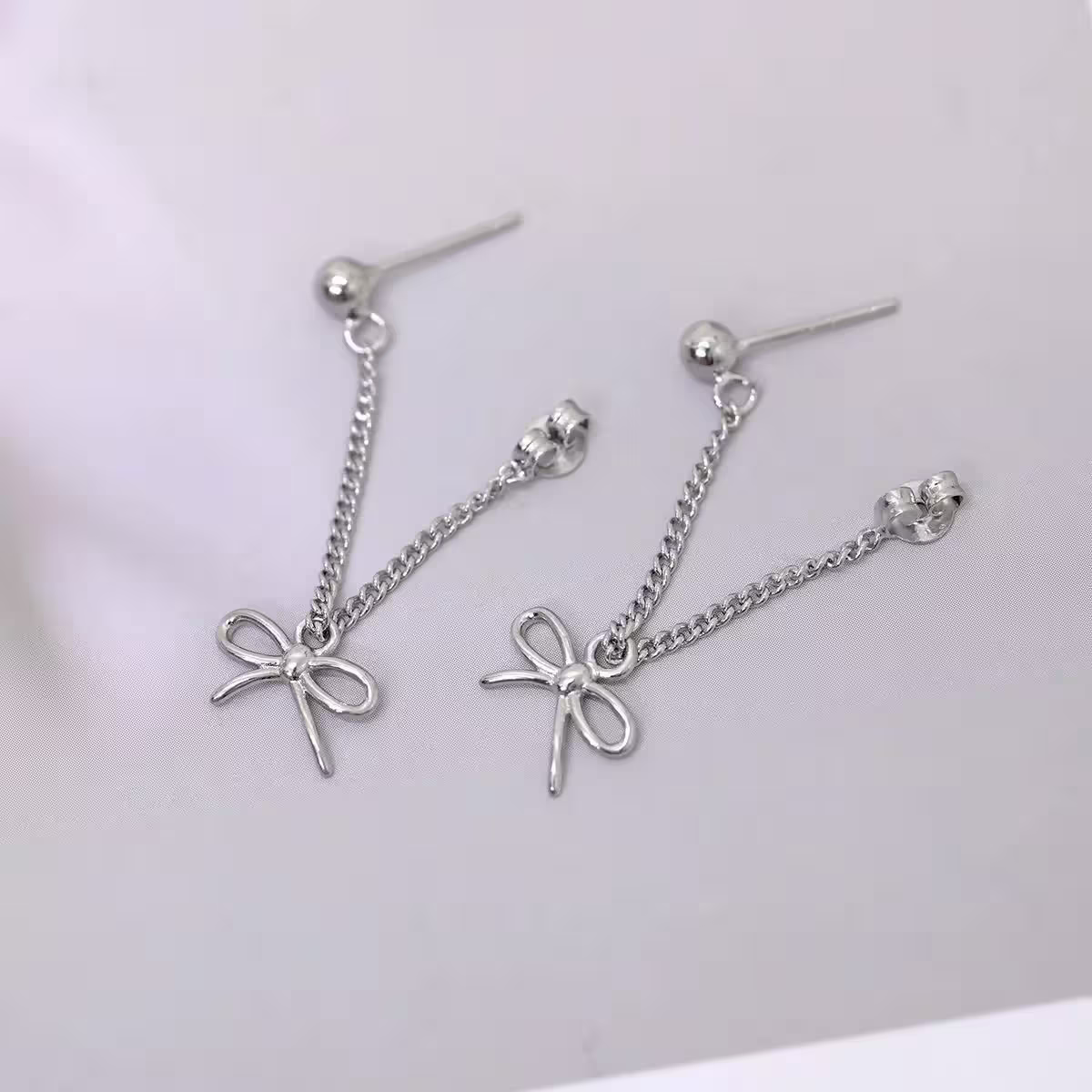 925銀針&times;蝴蝶結垂鍊&times;後掛式耳環-第3張