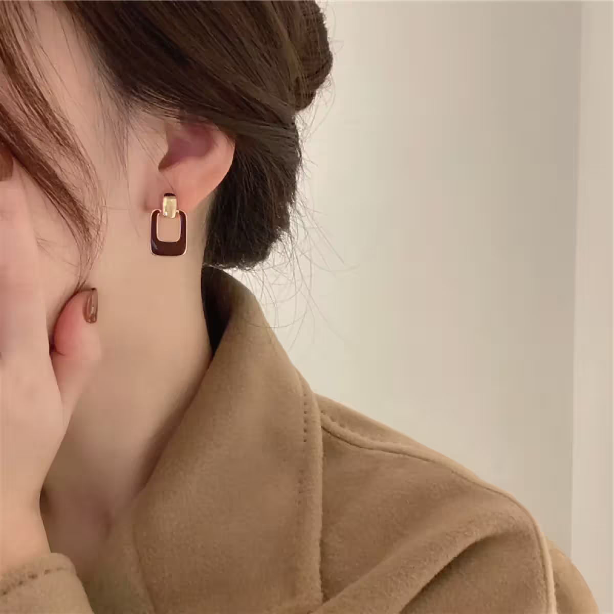暖咖長方鏤空相扣&times;螺旋耳夾-第5張