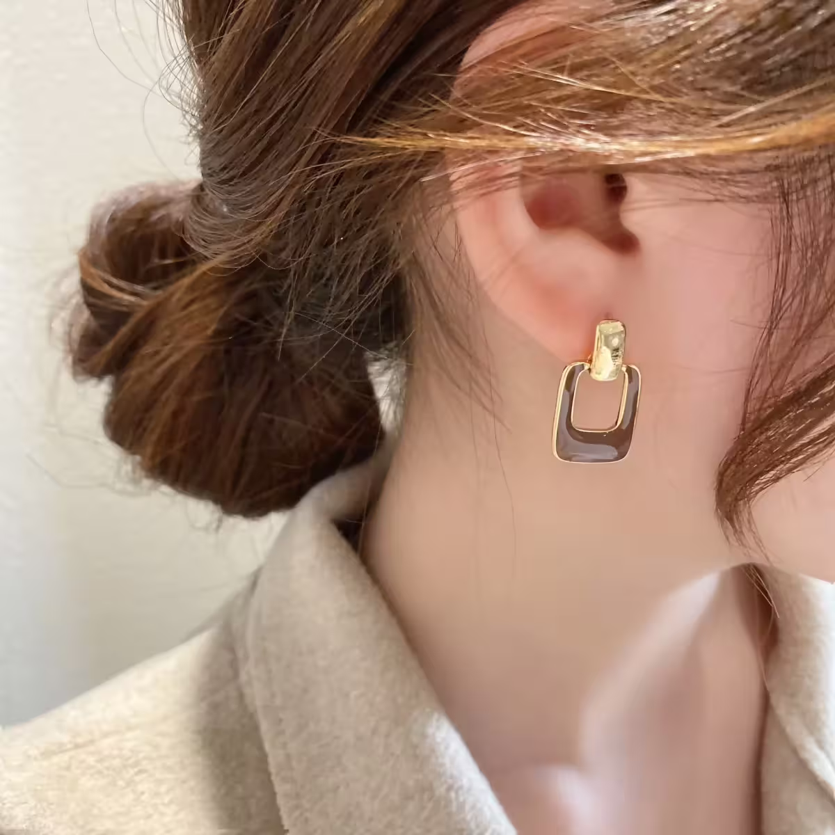 暖咖長方鏤空相扣&times;螺旋耳夾-第6張