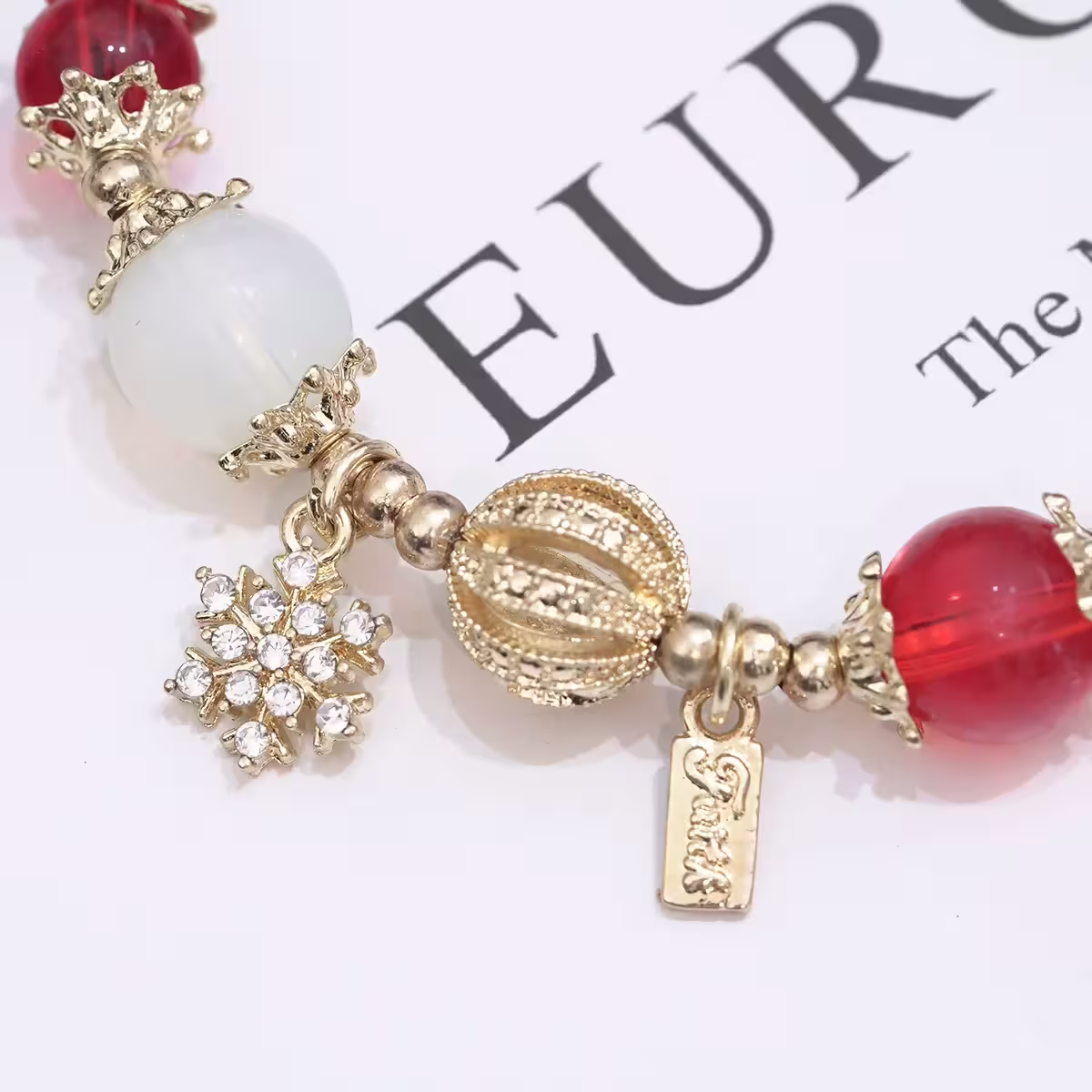 聖誕雪花紅金琉璃&times;固定式串珠手鍊-第3張