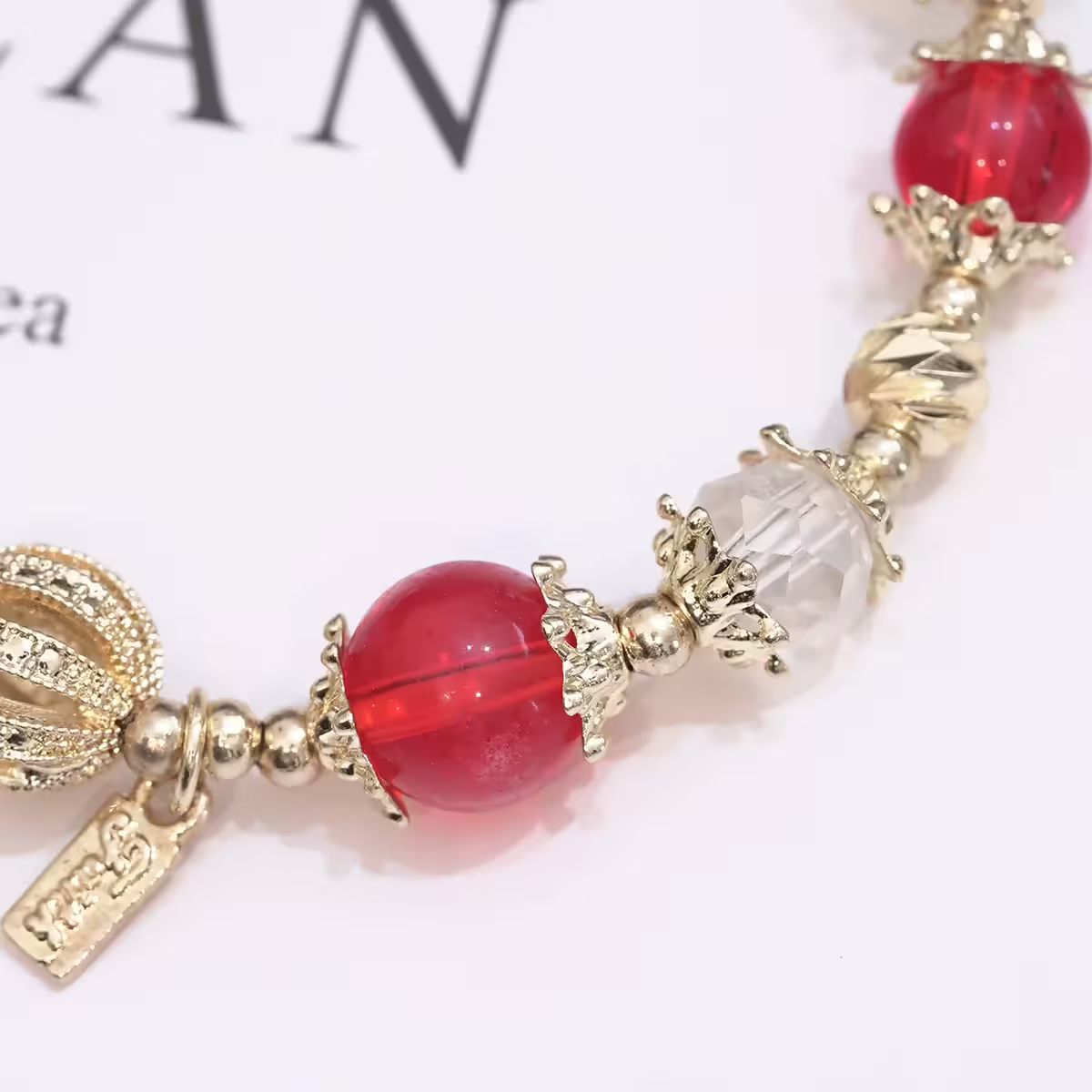 聖誕雪花紅金琉璃&times;固定式串珠手鍊-第4張