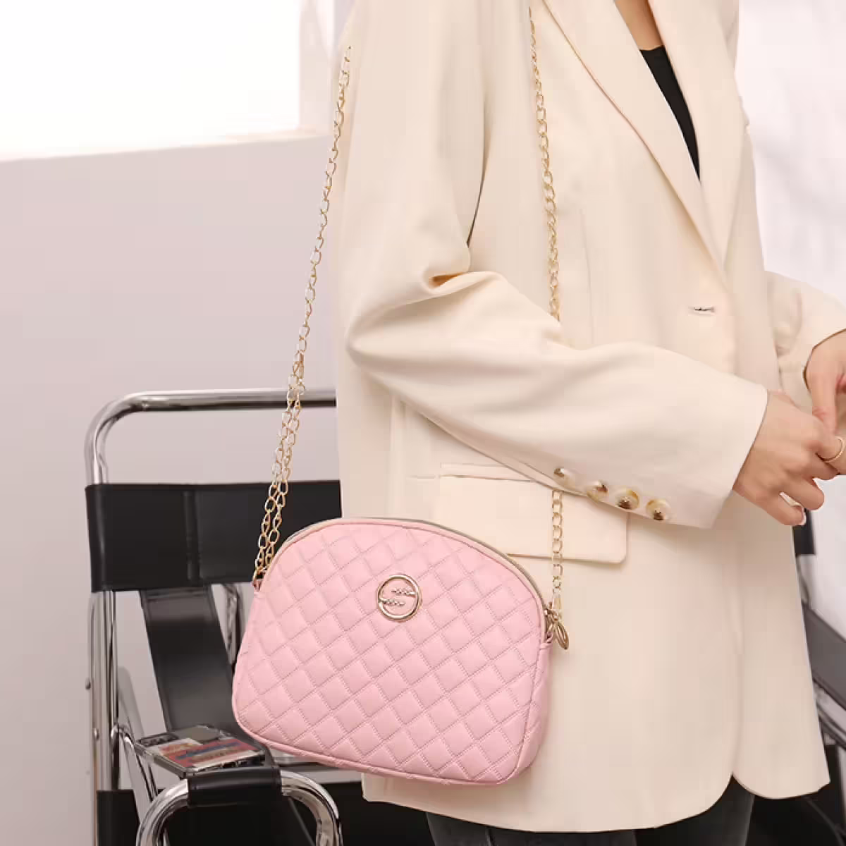 貝殼菱格紋&times;鍊條斜背包&times;綠色-第5張