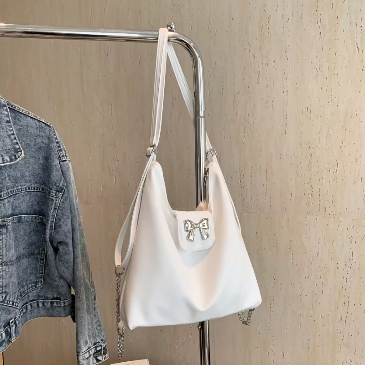蝴蝶結皮革變形包×斜背包×白色-第2張