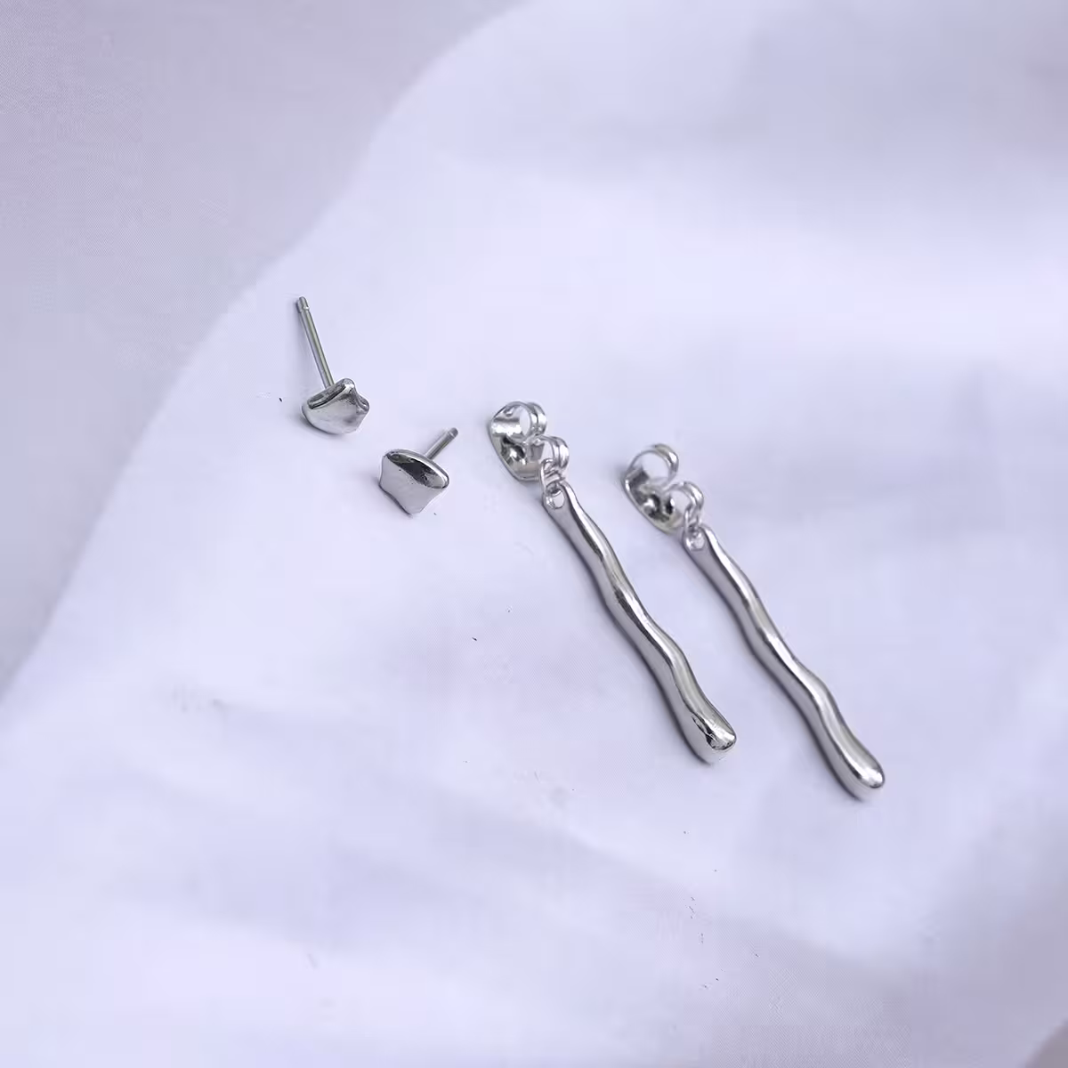 一字熔岩冰滴×後掛式吊墜耳環-第3張