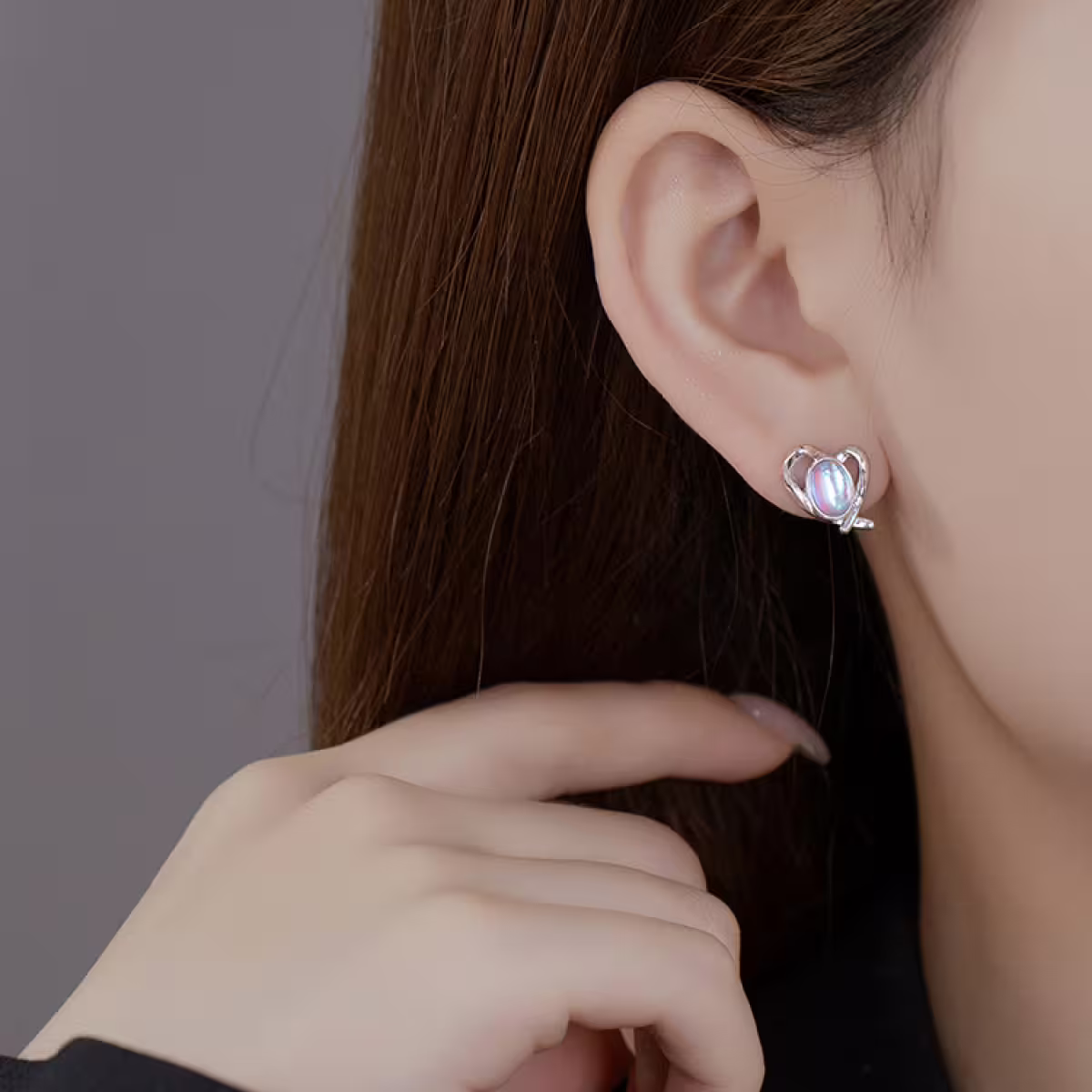 銀線條愛心貓眼石×吊墜耳環-第6張