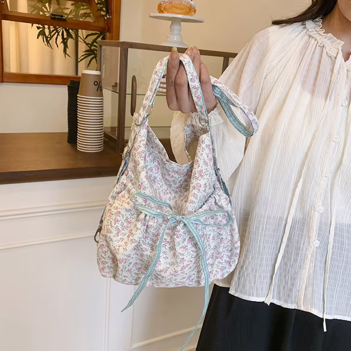輕薄蝴蝶結小碎花×變形後背包-第5張