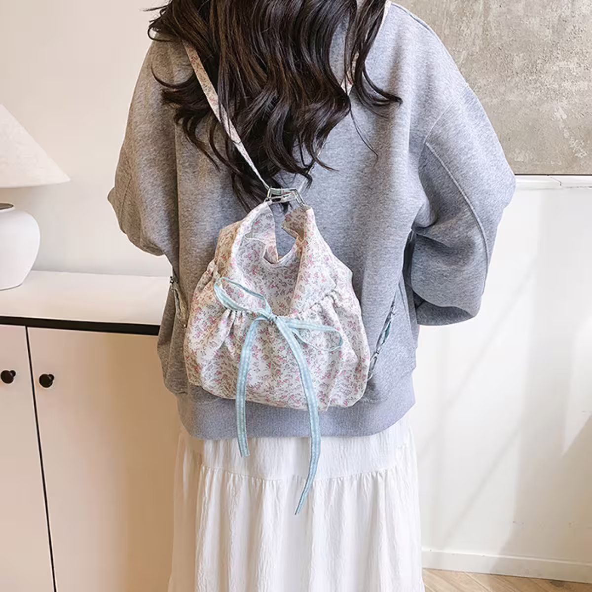 輕薄蝴蝶結小碎花×變形後背包-第6張