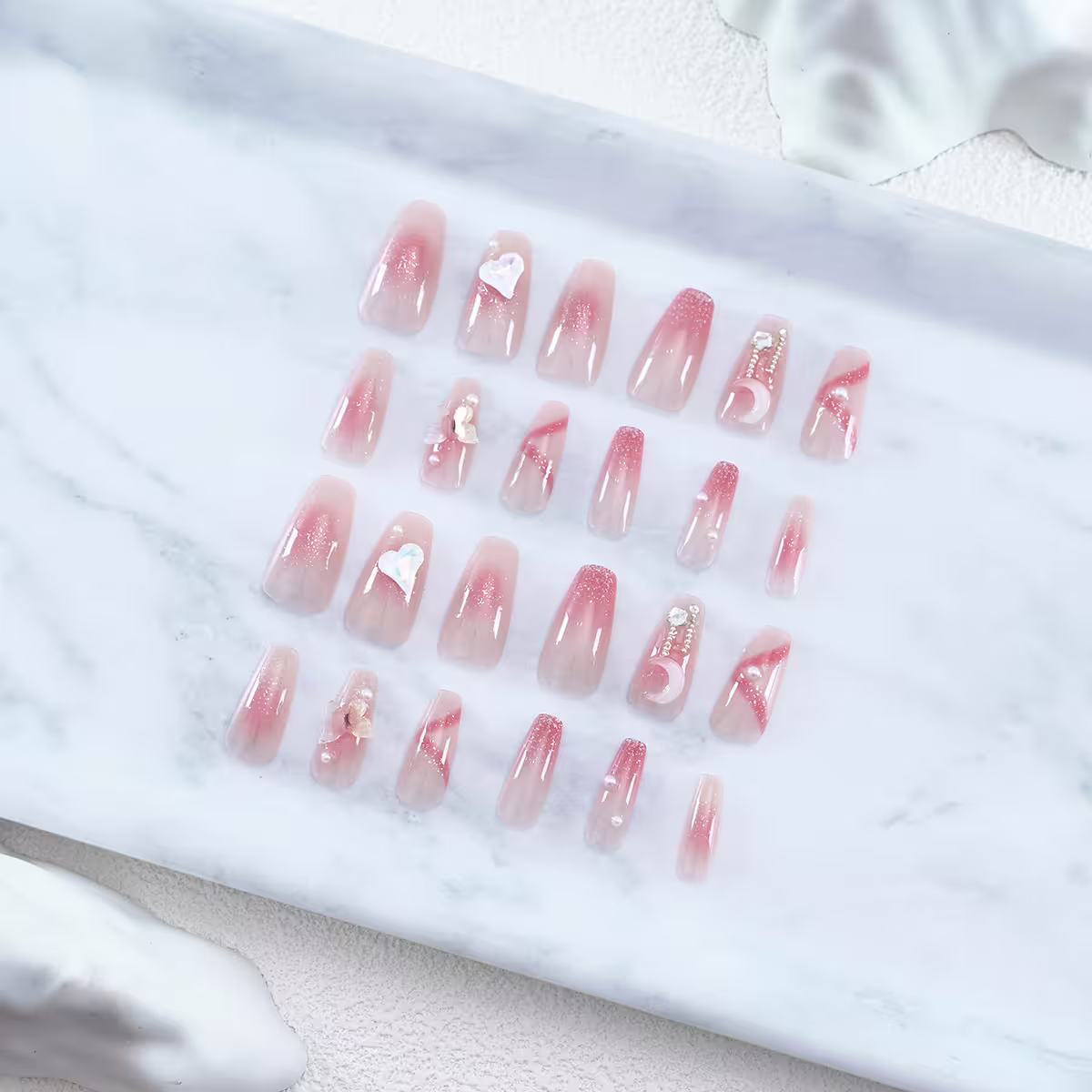 閃粉愛心月蝶亮面×穿戴式手指甲片×二十四入-第2張