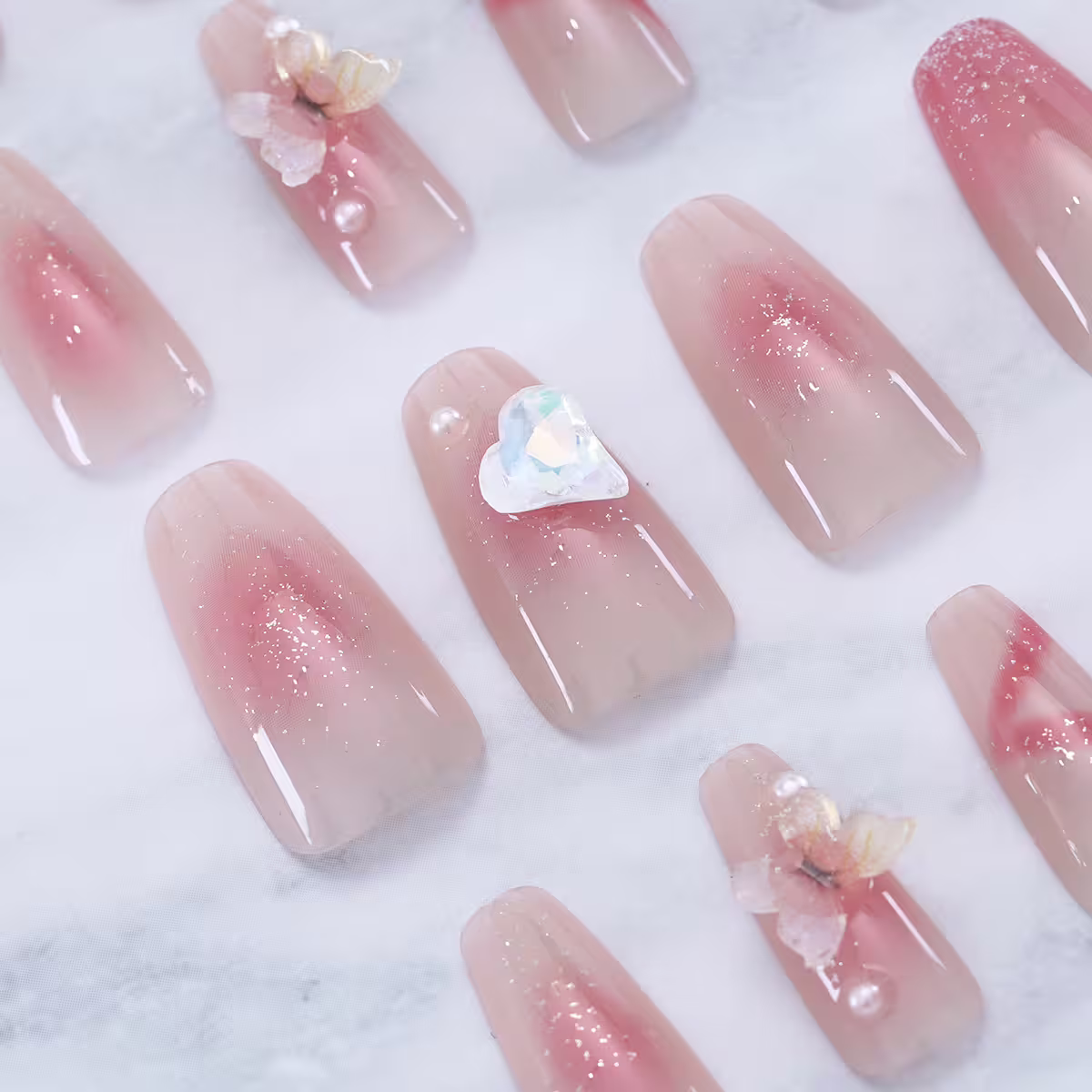 閃粉愛心月蝶亮面×穿戴式手指甲片×二十四入-第4張