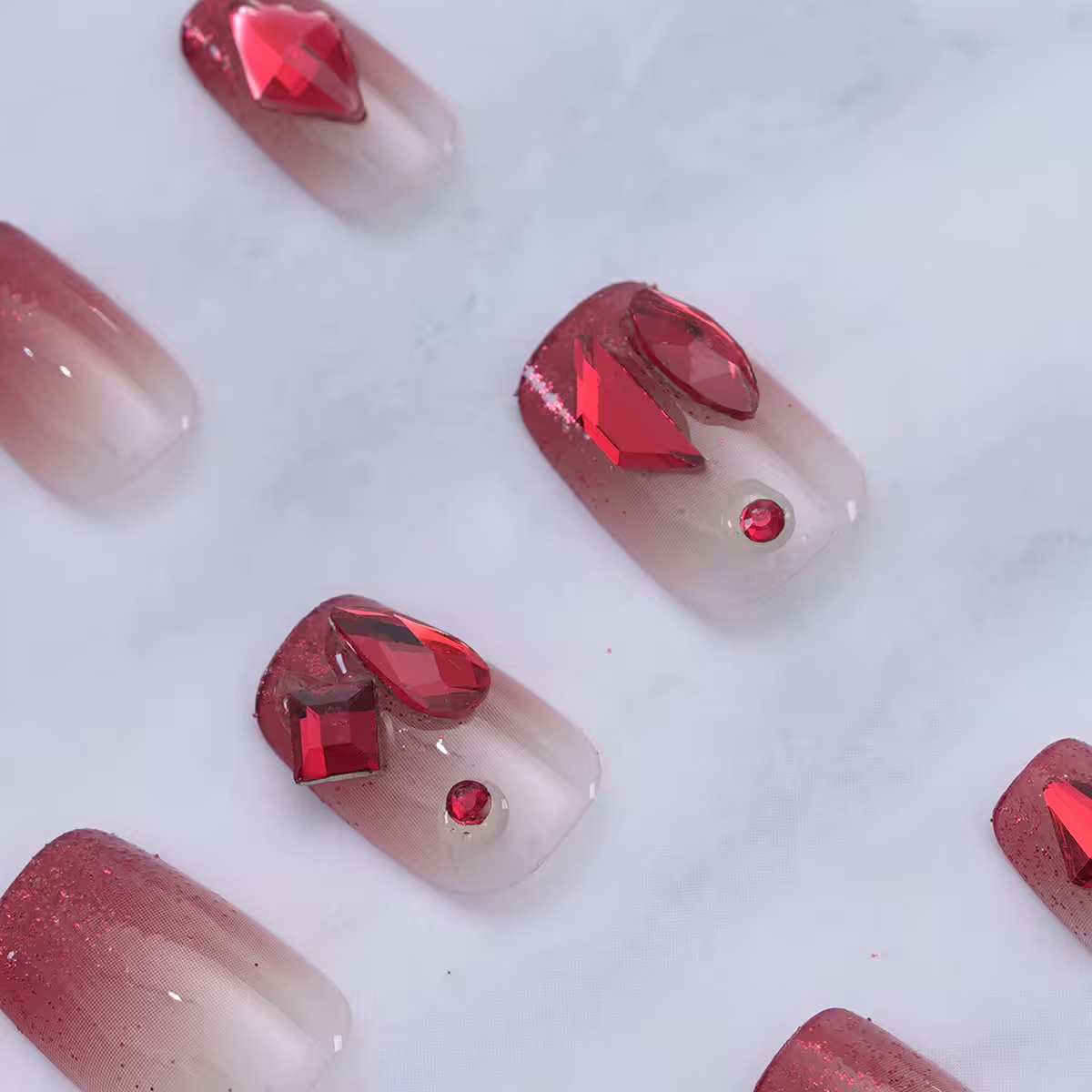 漸層朱霞紅晶亮面×穿戴式手指甲片×二十四入-第3張
