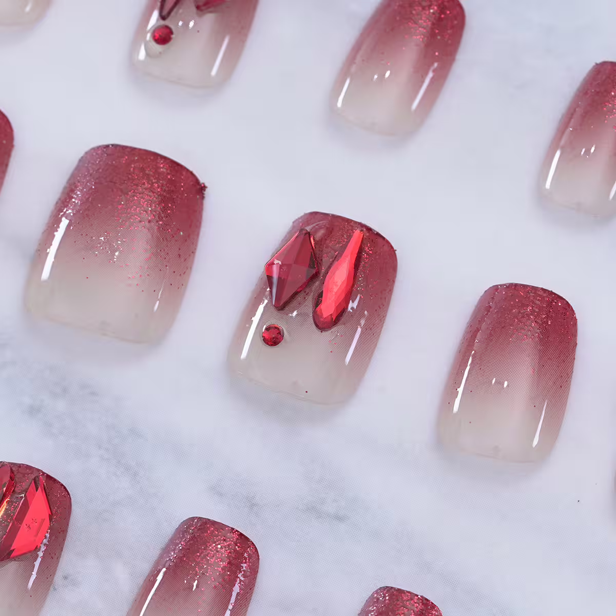 漸層朱霞紅晶亮面×穿戴式手指甲片×二十四入-第6張