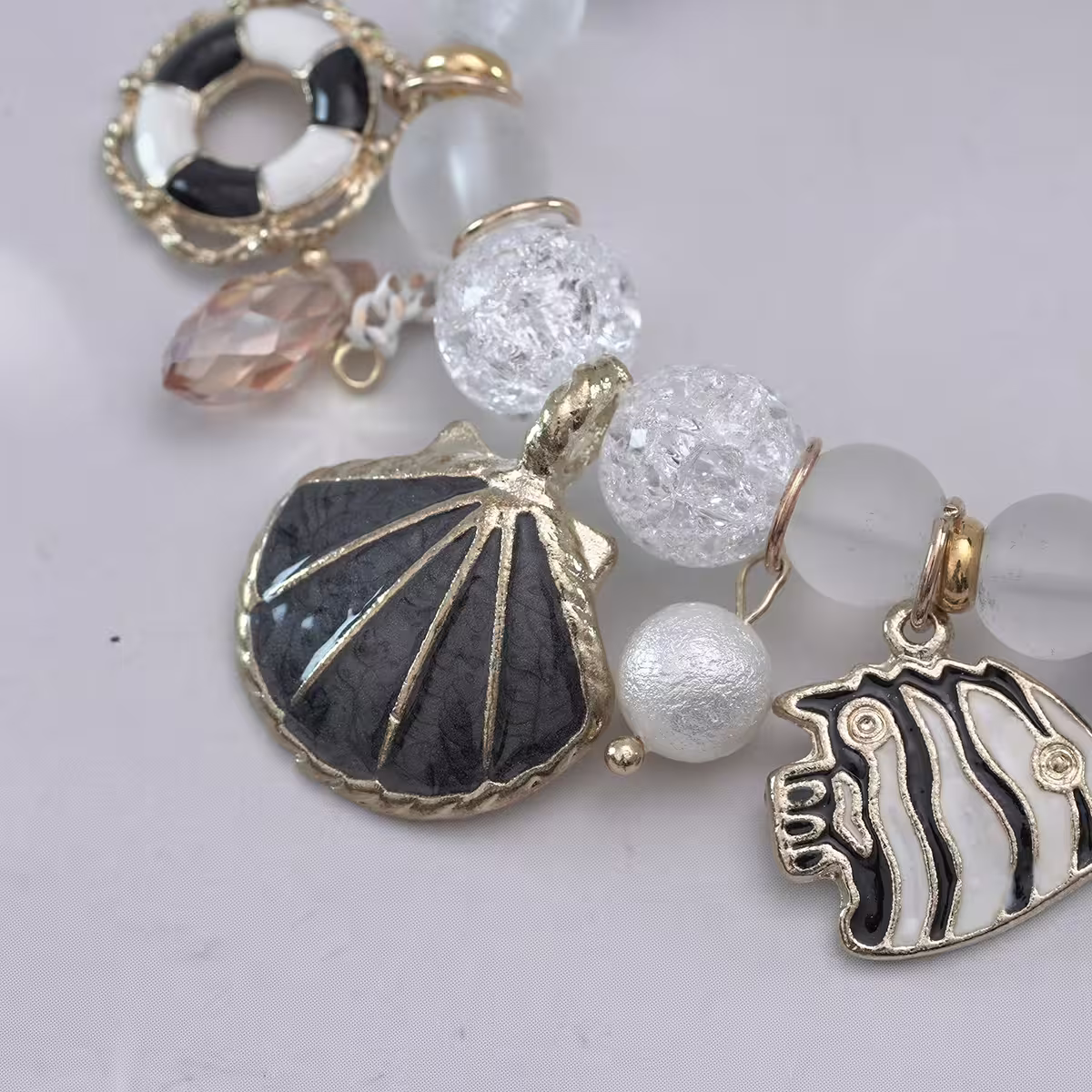 甜美貝殼海洋熱帶魚×固定式串珠手環×黑色-第4張