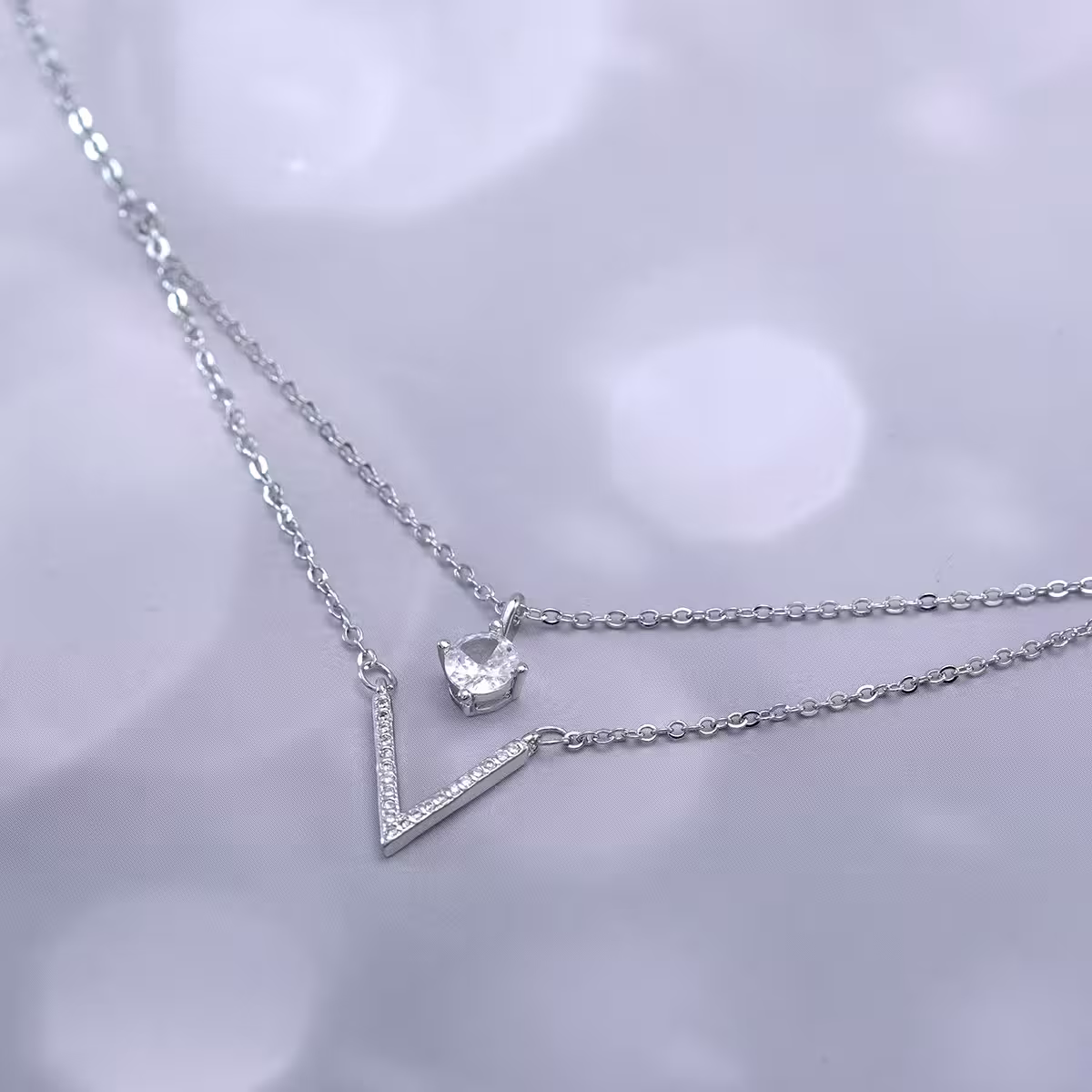 925銀飾×疊加V字單鑽×鎖骨項鍊-第1張