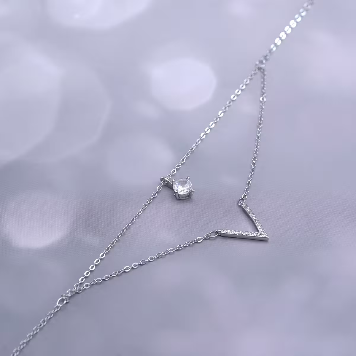 925銀飾×疊加V字單鑽×鎖骨項鍊-第2張