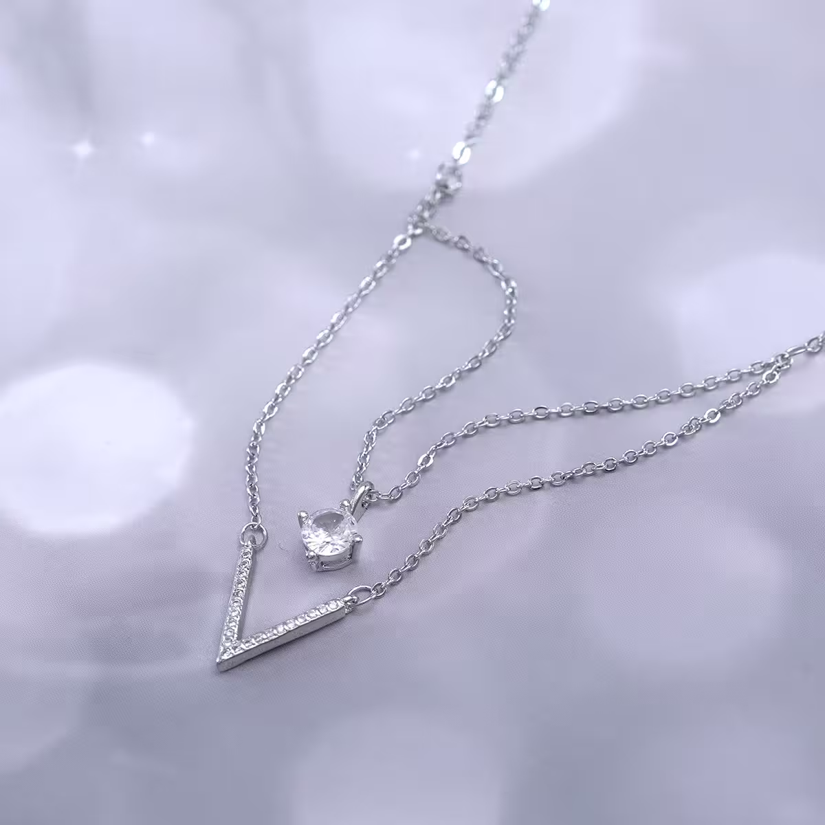 925銀飾×疊加V字單鑽×鎖骨項鍊-第3張