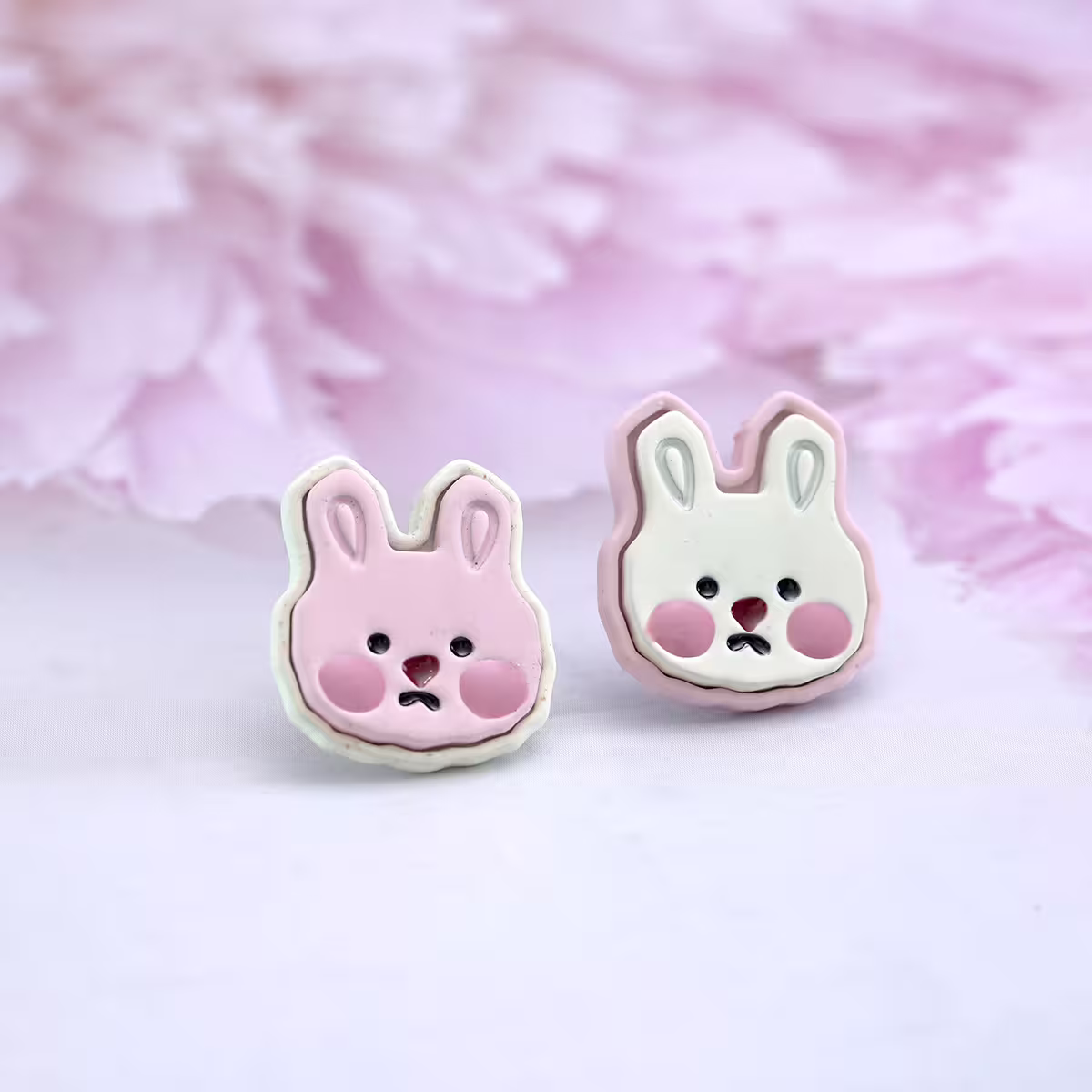 粉白綿花糖小兔×吊墜耳環-第1張
