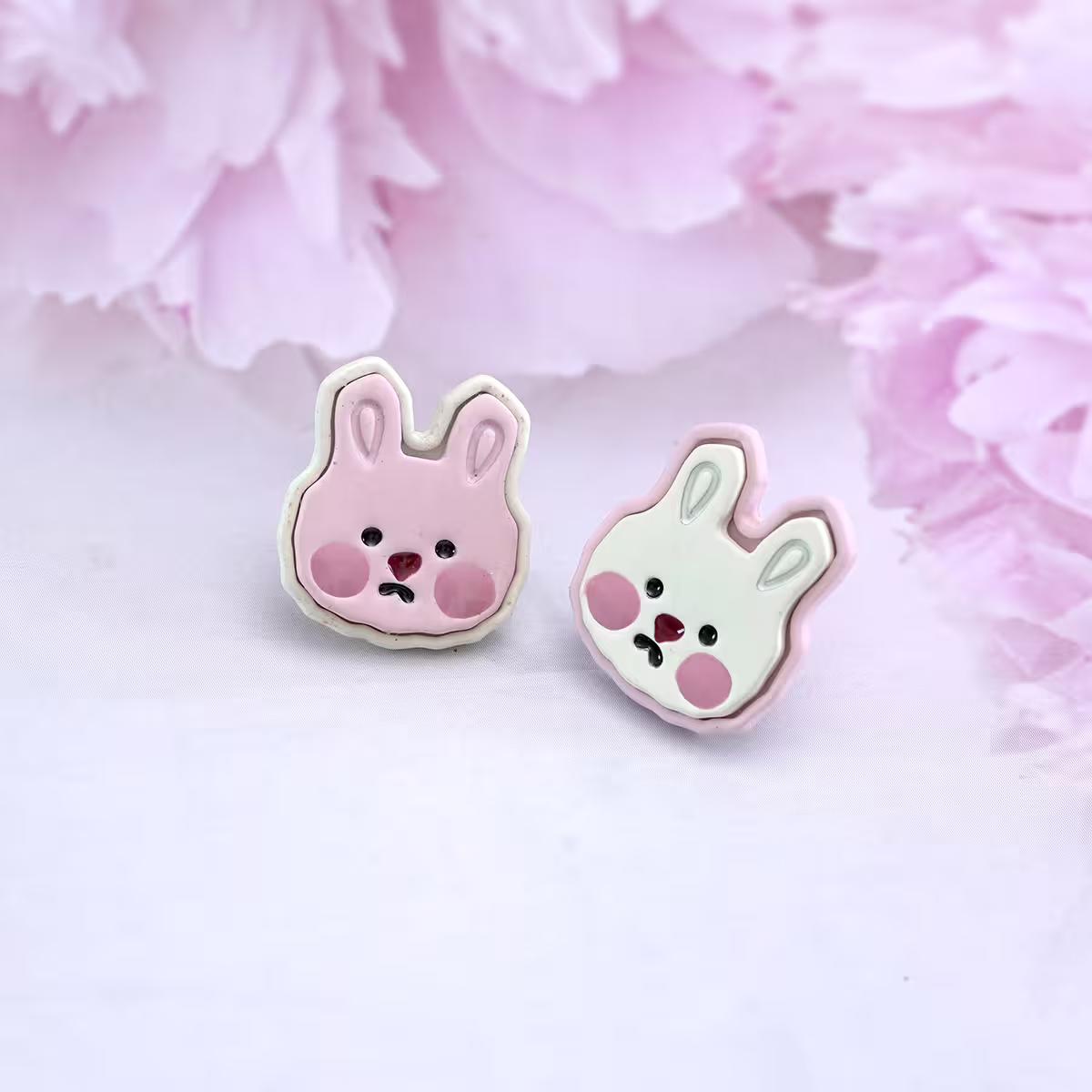 粉白綿花糖小兔×吊墜耳環-第4張