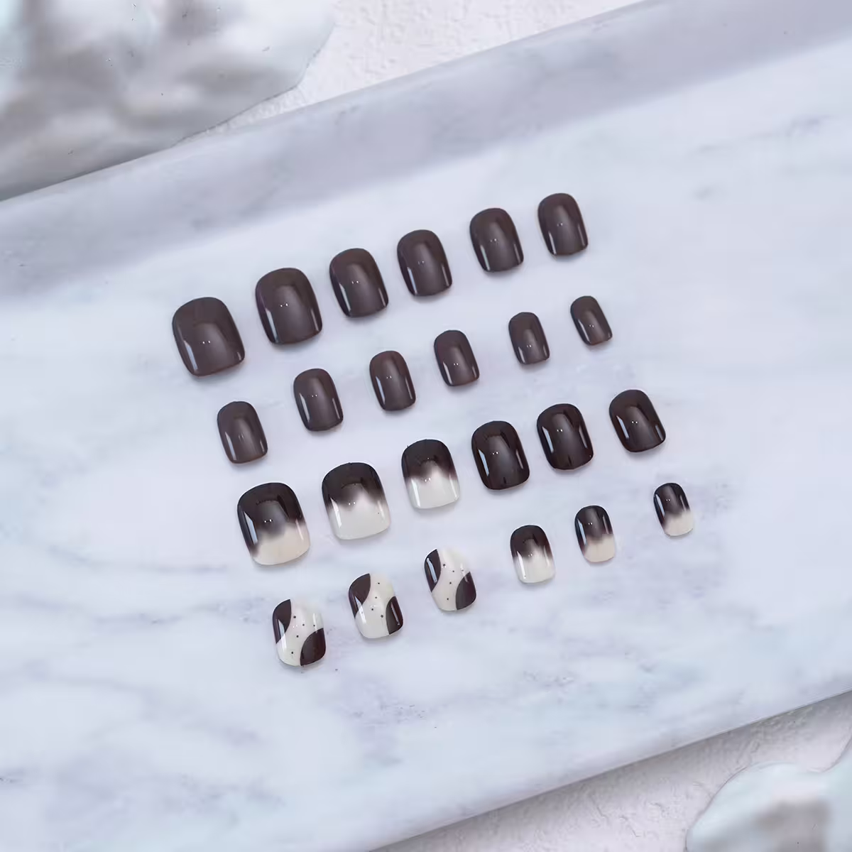 拿鐵褐棕漸白亮面×穿戴式手指甲片×二十四入-第2張
