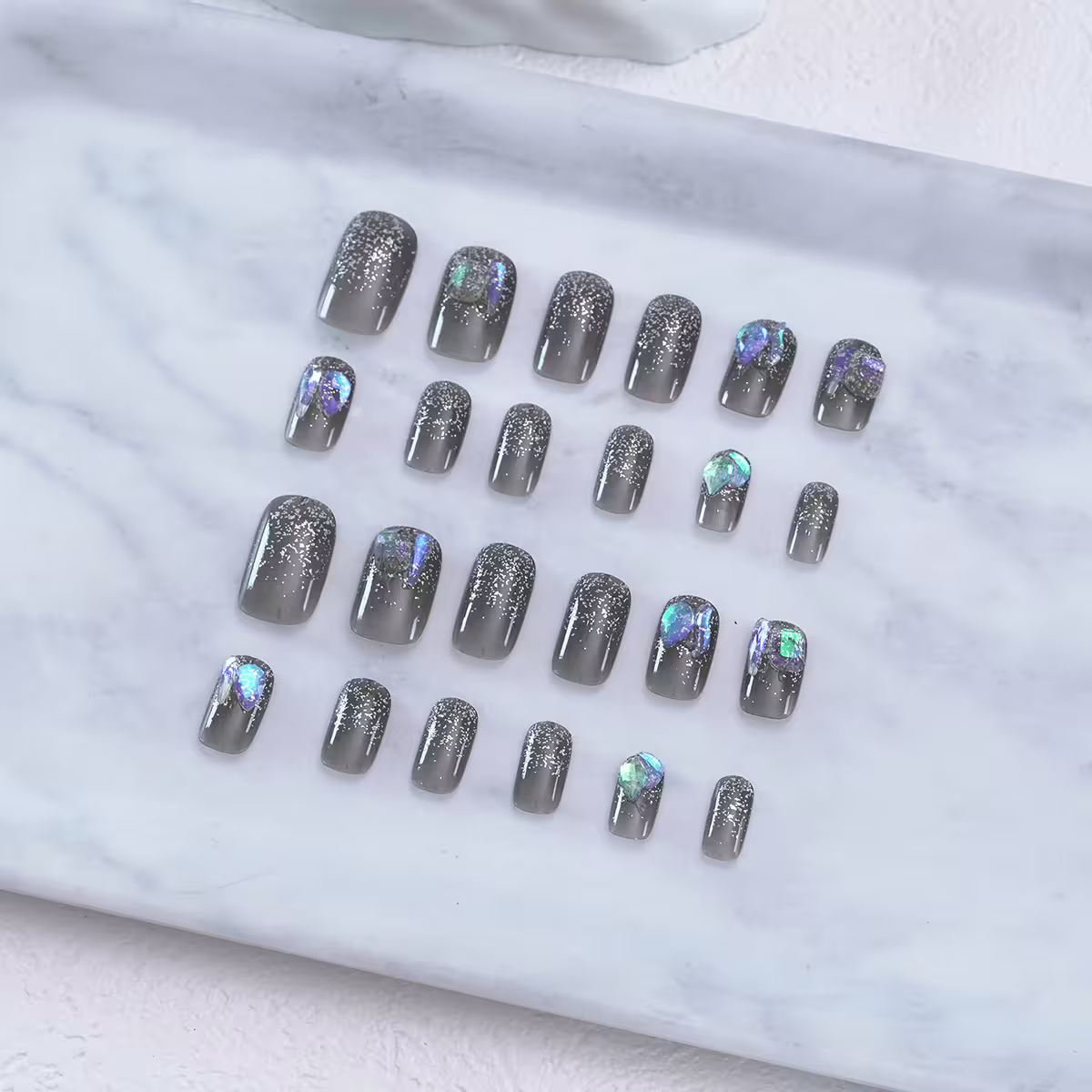 鐵灰冰晶閃光亮面×穿戴式手指甲片×二十四入-第2張