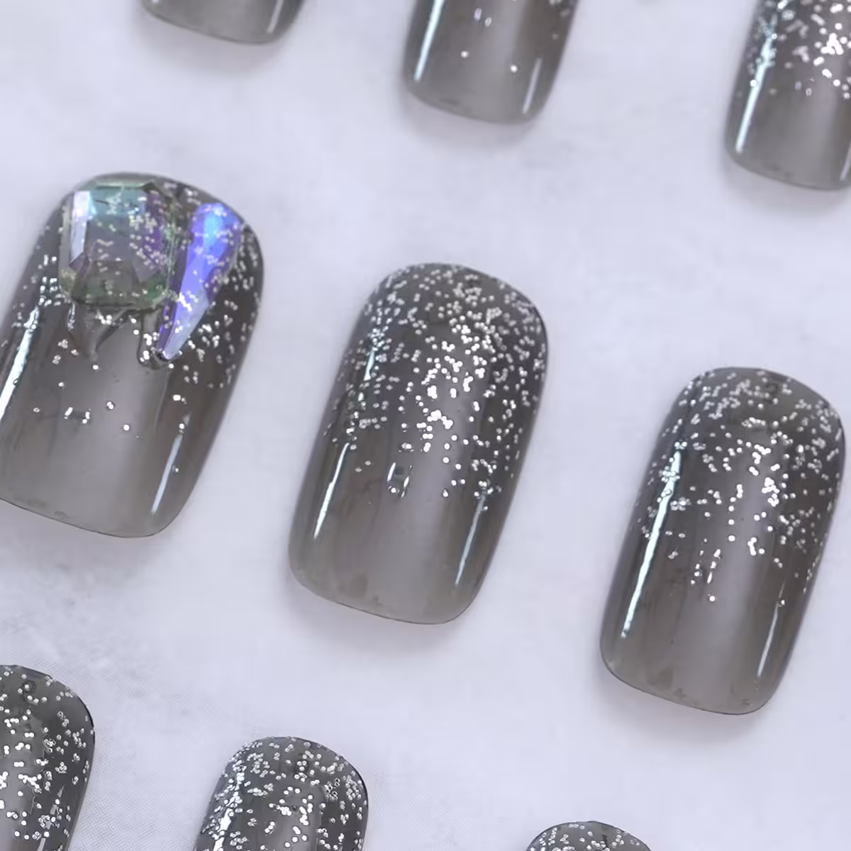鐵灰冰晶閃光亮面×穿戴式手指甲片×二十四入-第4張