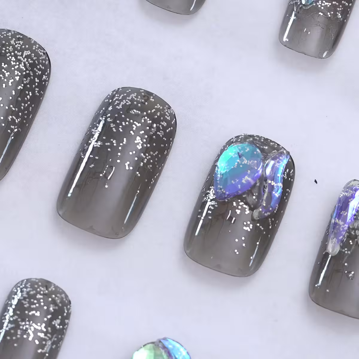 鐵灰冰晶閃光亮面×穿戴式手指甲片×二十四入-第5張