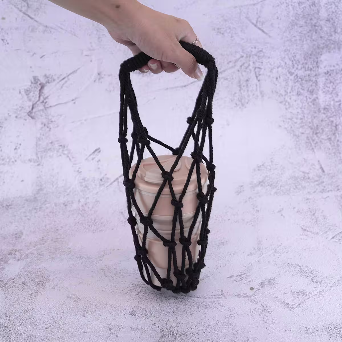 素色鏤空網編×飲料水瓶提袋×黑色-第2張