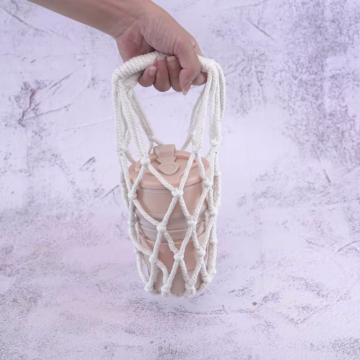 素色鏤空網編×飲料水瓶提袋×白色-第2張