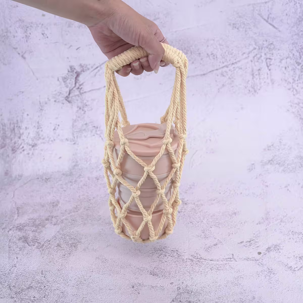 素色鏤空網編×飲料水瓶提袋×黃色-第2張