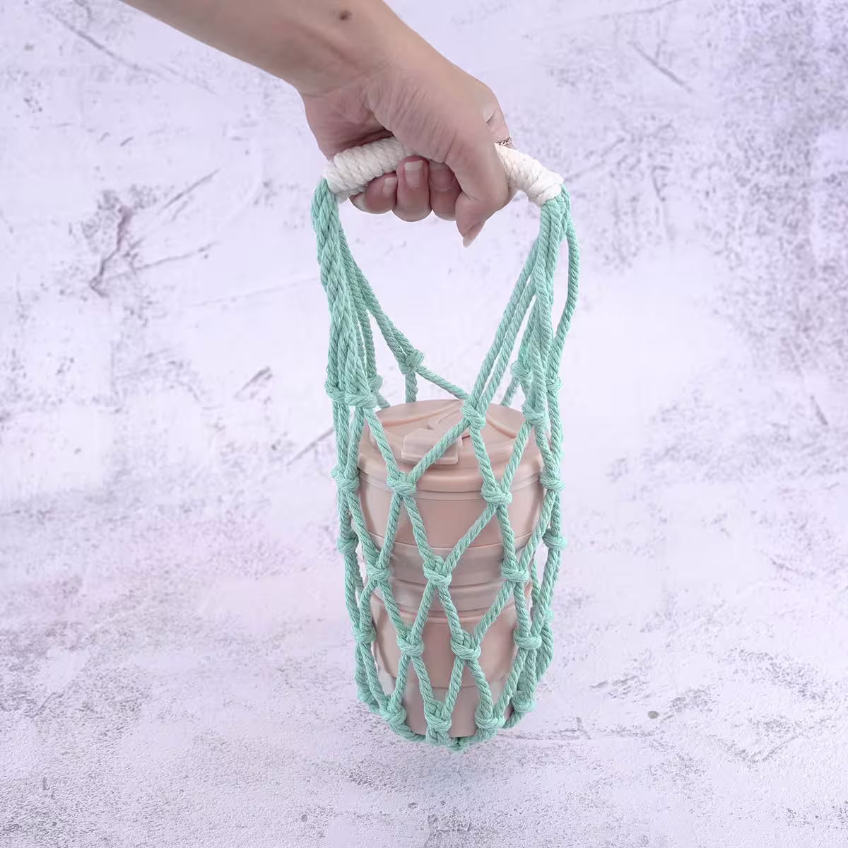 撞色鏤空網編×飲料水瓶提袋×白藍-第2張