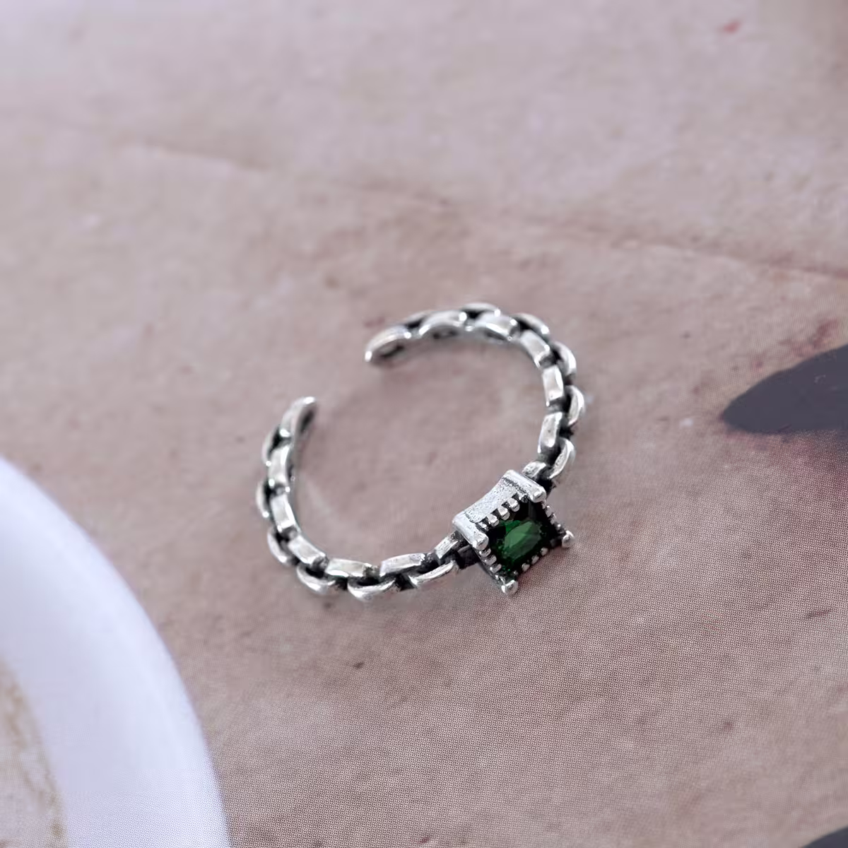 925銀飾×方型綠鑽鍊條×開口戒指-第3張