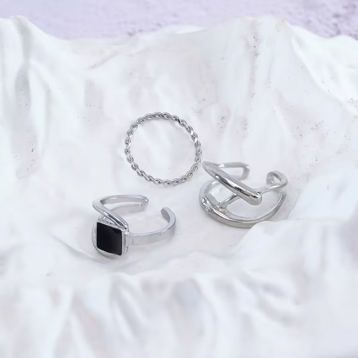 黑方框幾何線條×三套件戒指組-第1張