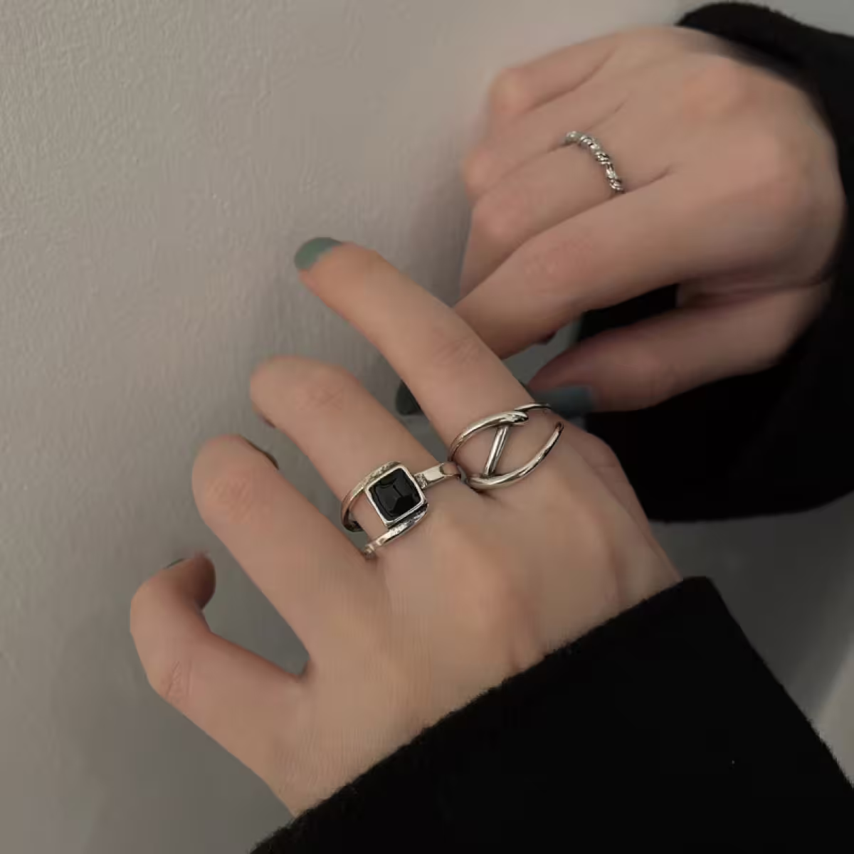 黑方框幾何線條×三套件戒指組-第6張
