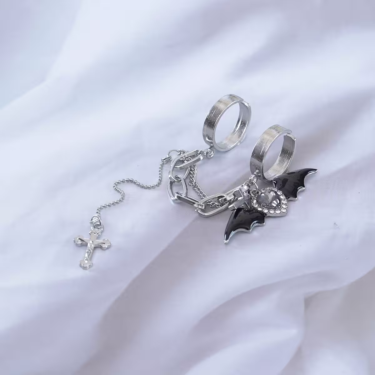 甜酷惡魔十字架×二套件連接戒指組-第1張