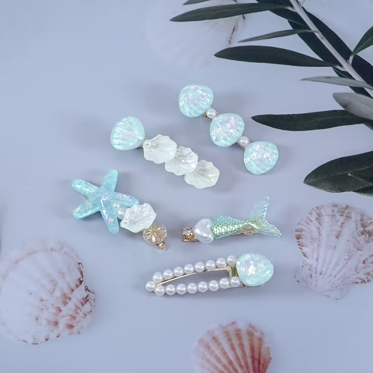 美人魚珍珠×五套件髮夾組×藍色-第1張