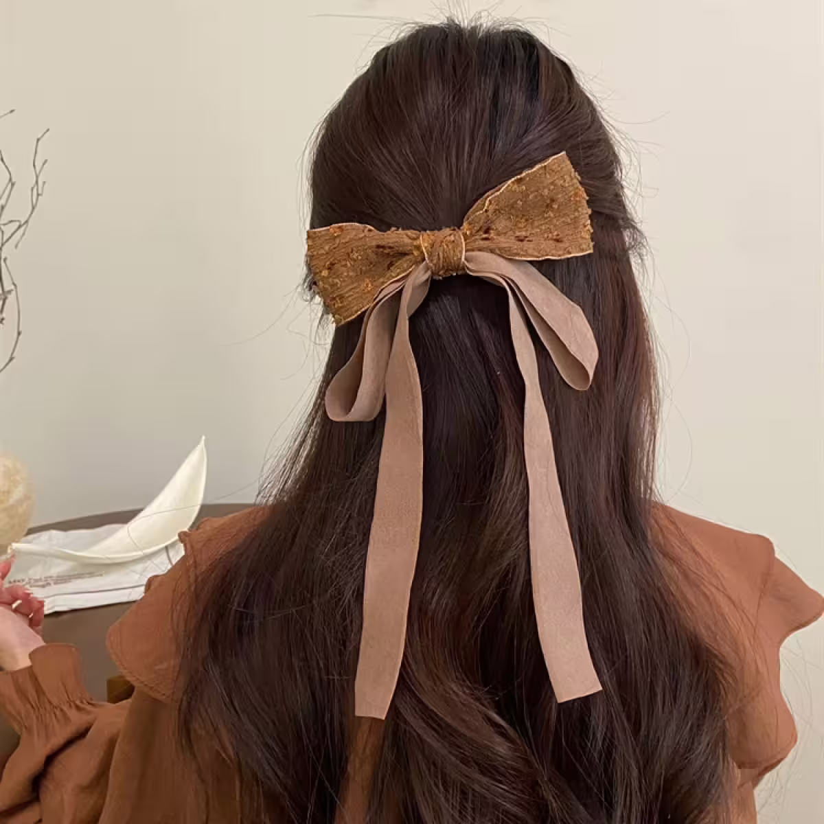 赫本風蕾絲蝴蝶結飄帶×蝴蝶髮夾×共二色-第6張