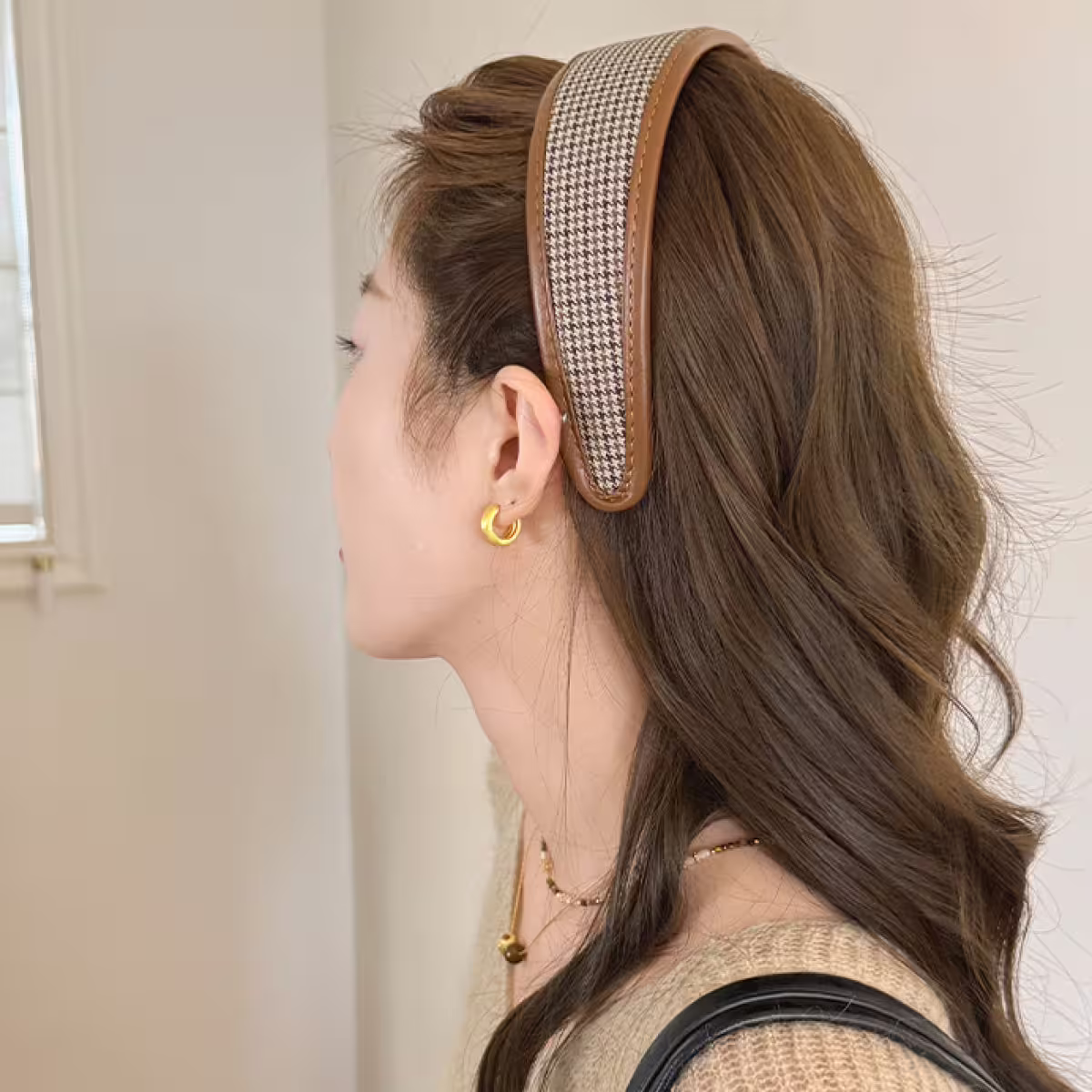 皮質包邊千鳥紋×髮箍造型×共二色-第6張