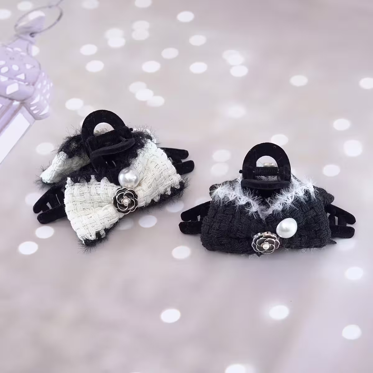 山茶花珍珠毛線編織×鯊魚夾×共二色-第1張