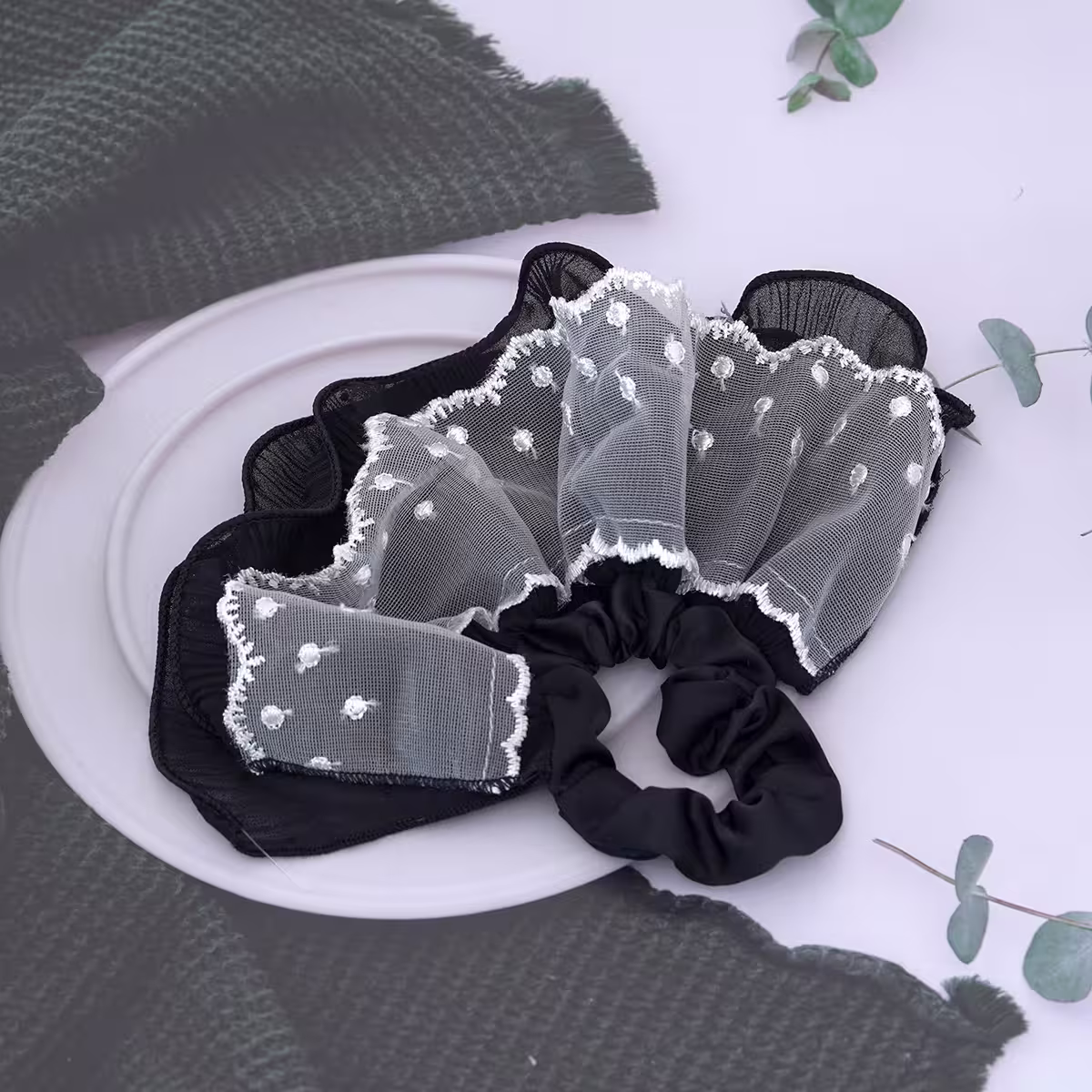 黑白點點蕾絲裙擺×大腸髮束-第3張