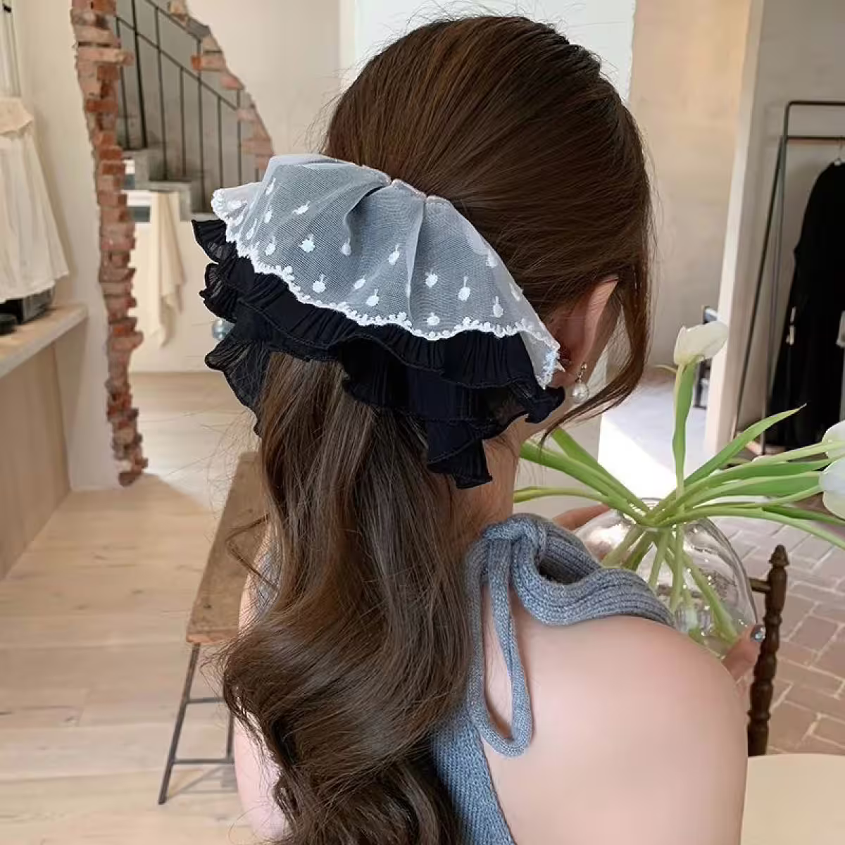 黑白點點蕾絲裙擺×大腸髮束-第6張