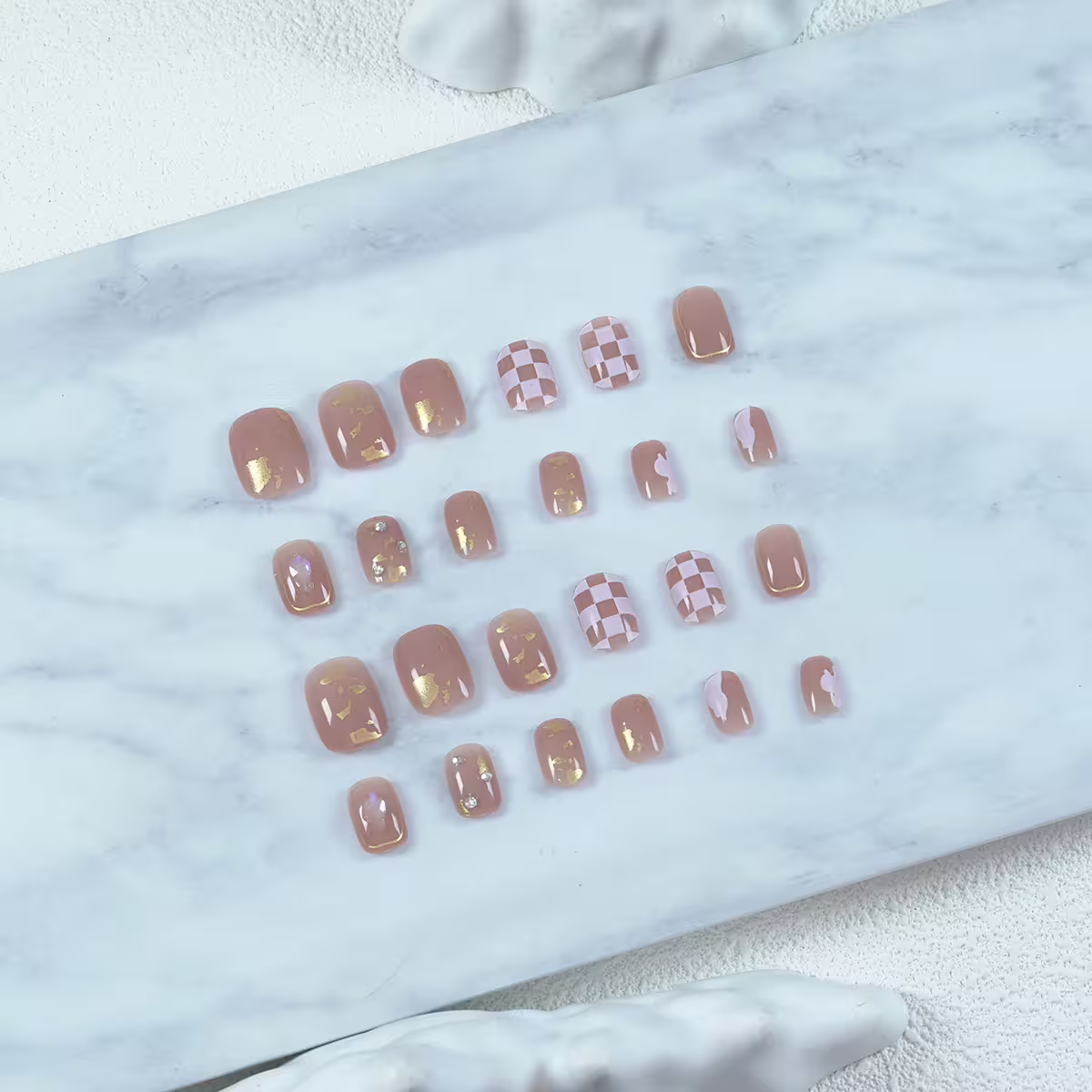 裸膚色格紋金蔥亮面×穿戴式手指甲片×二十四入-第2張