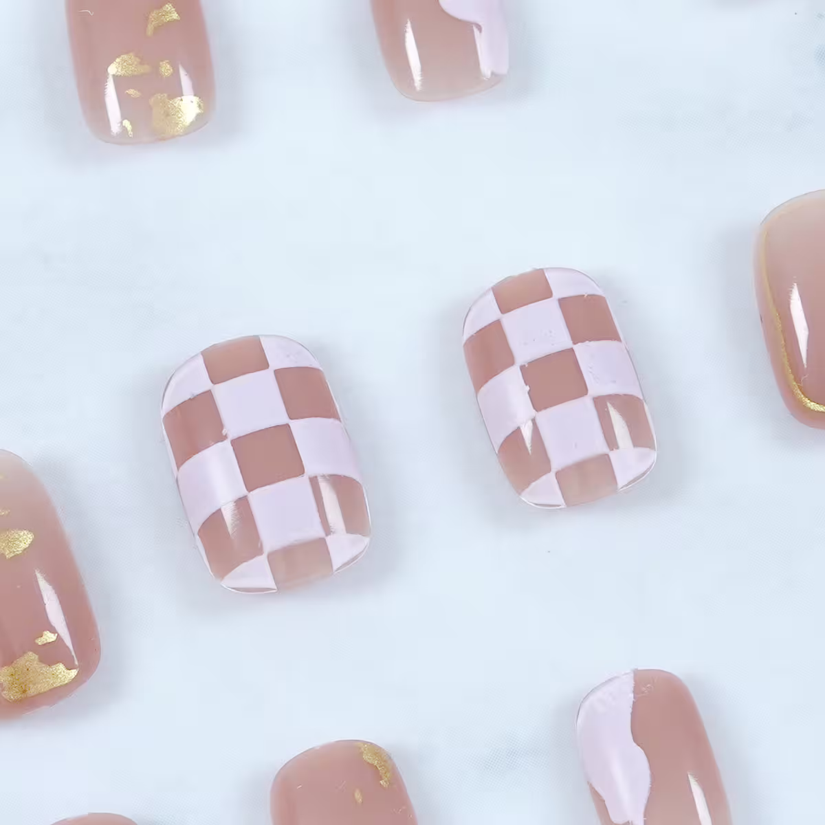 裸膚色格紋金蔥亮面×穿戴式手指甲片×二十四入-第6張