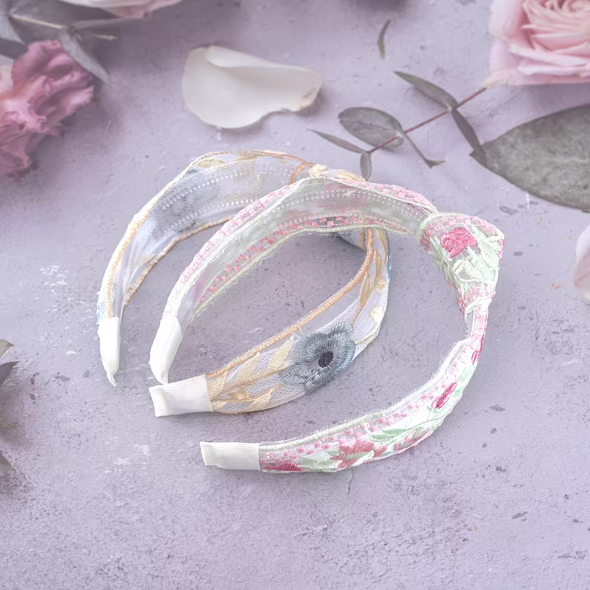 扭結鵝黃藍花刺繡×髮箍-第4張