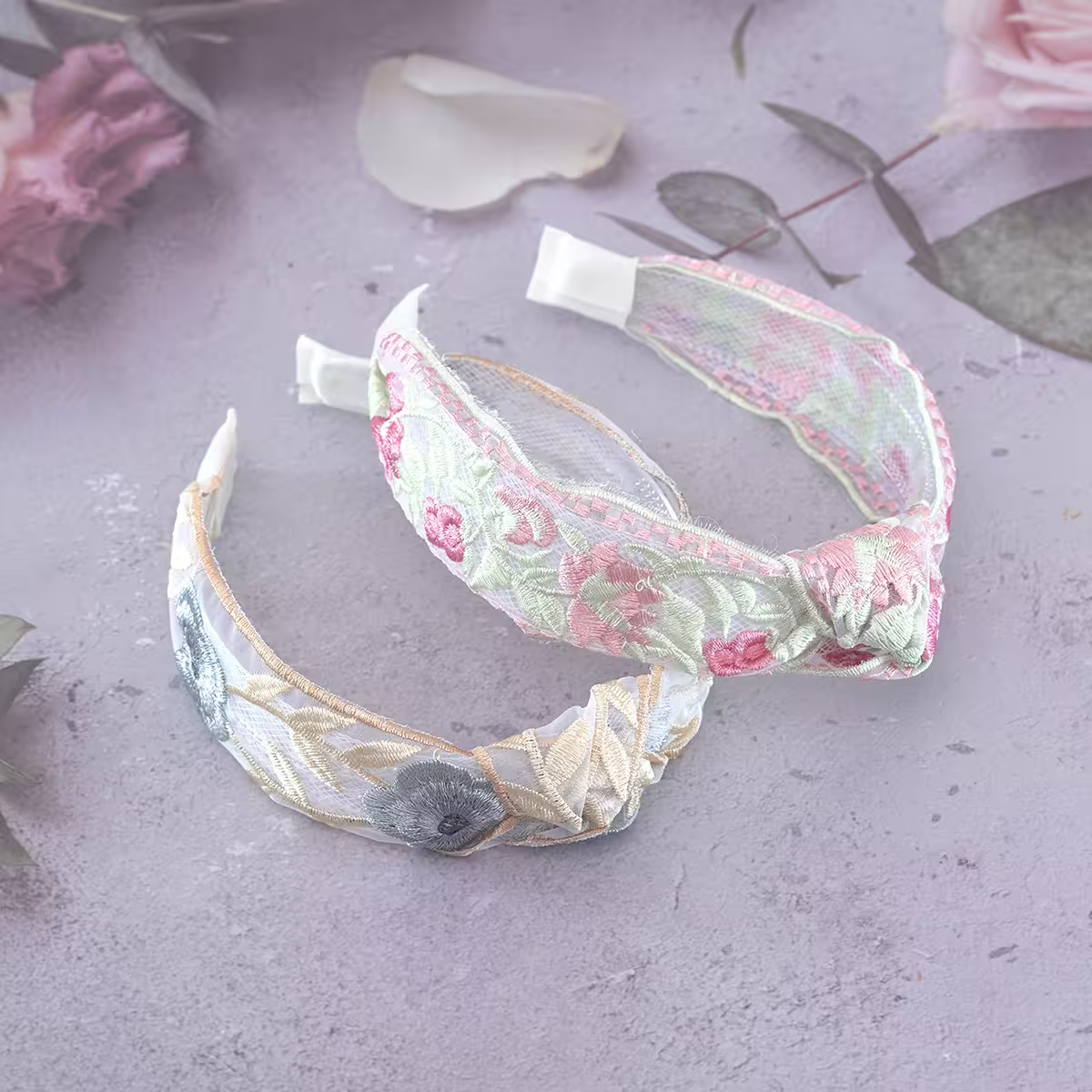 扭結鵝黃藍花刺繡×髮箍-第5張