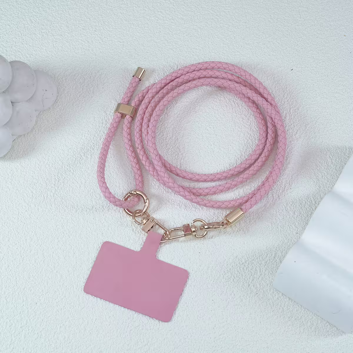 皮革編織×長度可調×手機斜背雙勾掛繩×粉紅-第1張