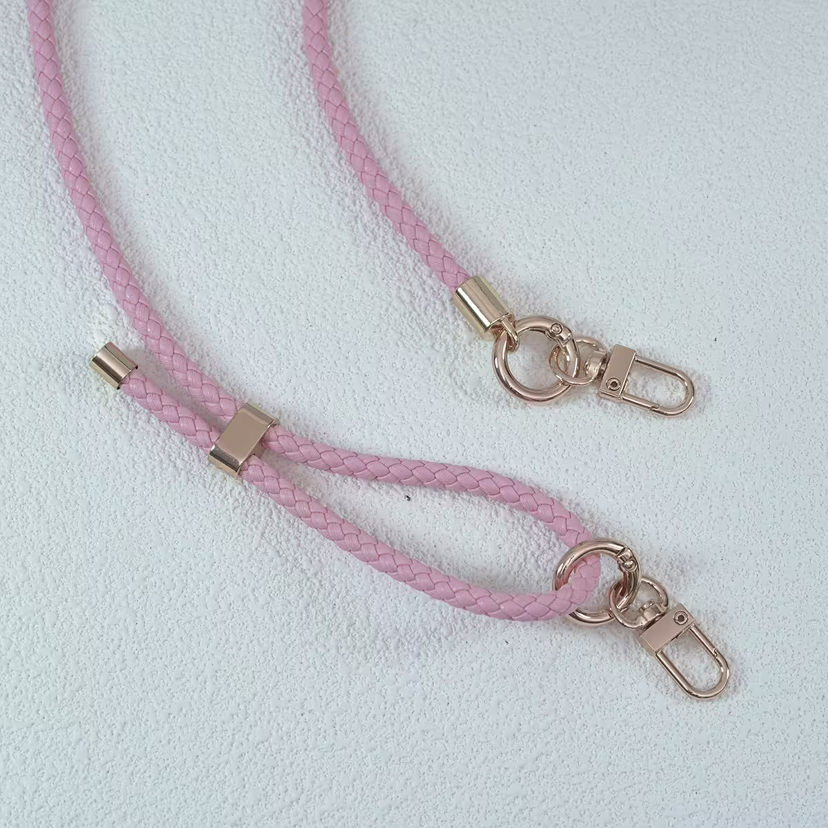 皮革編織×長度可調×手機斜背雙勾掛繩×粉紅-第3張