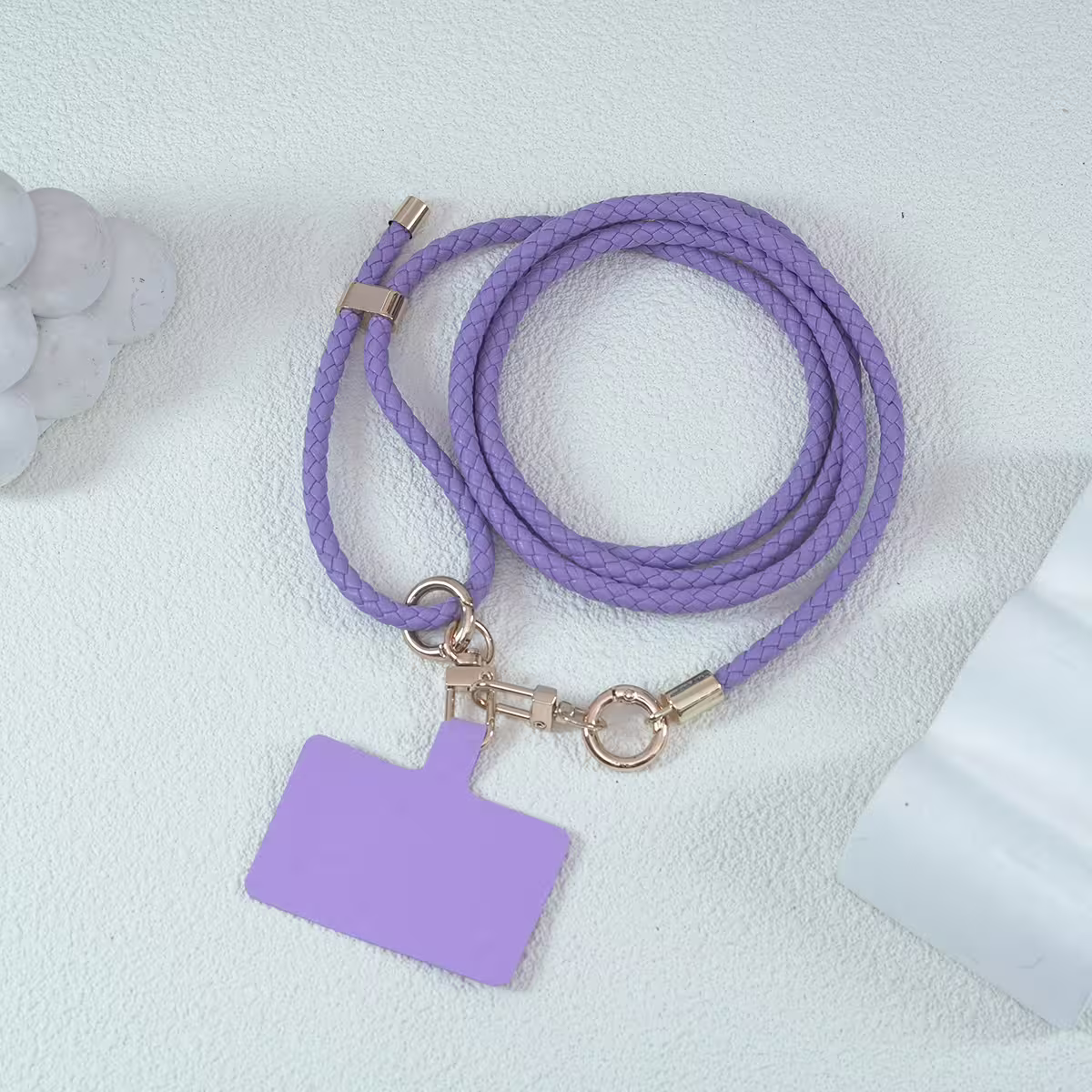 皮革編織×長度可調×手機斜背雙勾掛繩×紫色-第1張