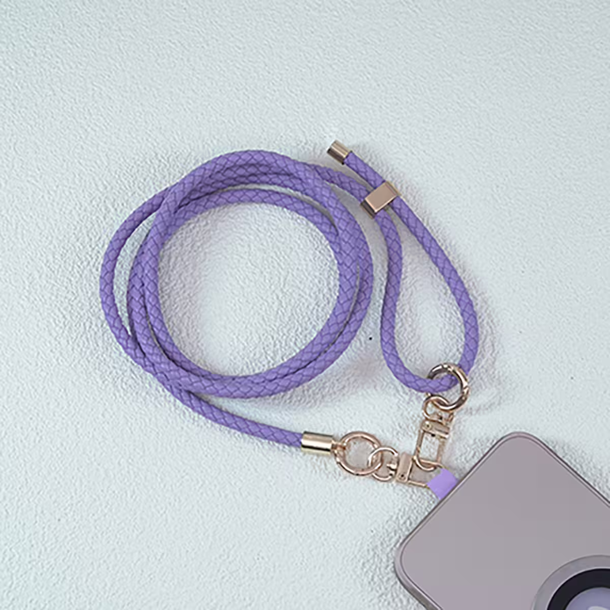 皮革編織×長度可調×手機斜背雙勾掛繩×紫色-第2張